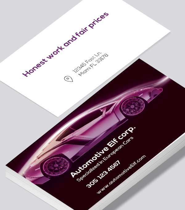 Automotive business card with dark background for CMYK