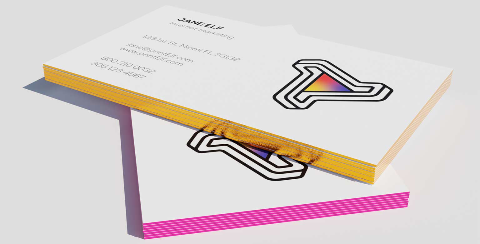 painted edge business cards with gold or hot pink