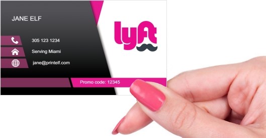 Hand holding business card -  Lyft Uber combined business card