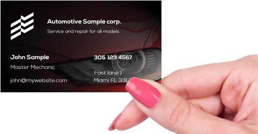 Hand holding business card -  Pampering your auto business-card