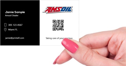 Hand holding business card -  Amsoil affiliate