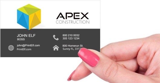 Hand holding business card -  Apex Construction business card