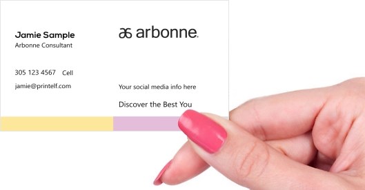 Hand holding business card -  Arbonne specialist