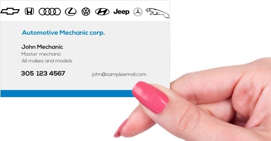 Hand holding business card -  Automotive mechanic service business card