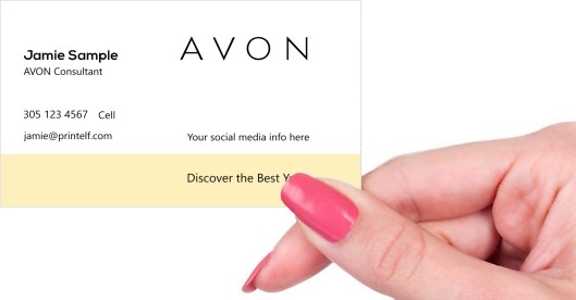 Hand holding business card -  AVON Affiliate