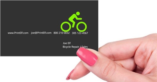 Hand holding business card -  Bicycle Repair and Sales business card