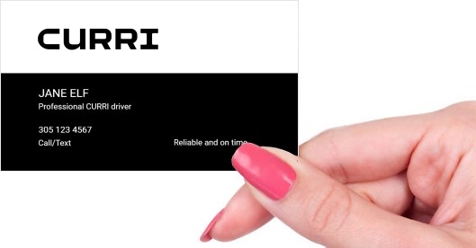 Hand holding business card -  CURRI white glove service