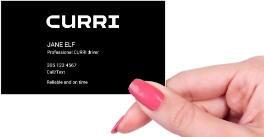 Hand holding business card -  CURRI with ratings