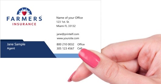 Hand holding business card -  Farmers Insurance Clean business card