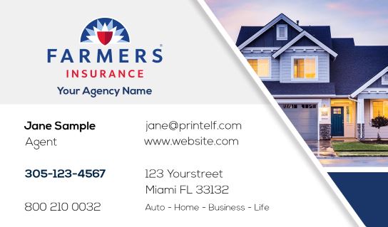 Modern design.Farmers Insurance  business cards for Home insurance