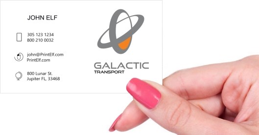 Hand holding business card -  Galactic Transport business card