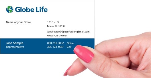 Hand holding business card -  Global LIfe member