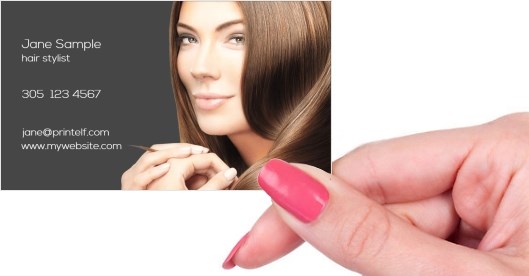 Hand holding business card -  hair stylist business cards