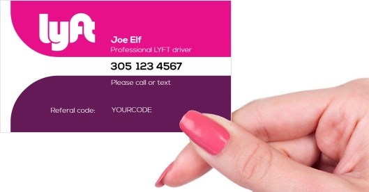 Hand holding business card -  LYFT-with-promo-code-business-card