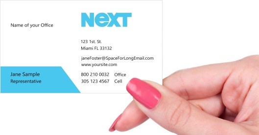 Hand holding business card -  NEXT representative