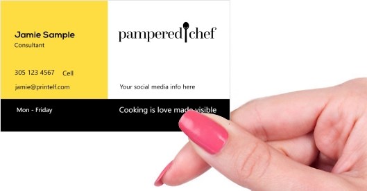 Hand holding business card -  Pampered Chef Member