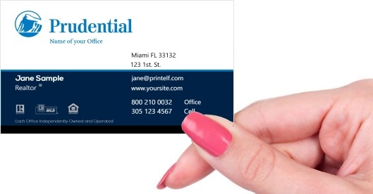 Hand holding business card -  Prudential Broker business card