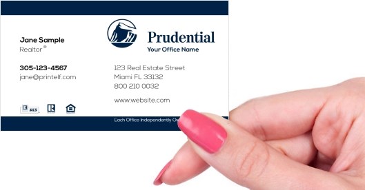 Hand holding business card -  Prudential Clean Cut business card