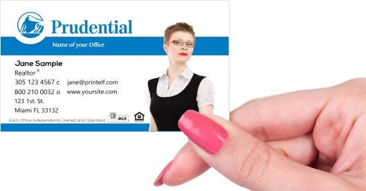 Hand holding business card -  Prudential Realtor Specialist business card