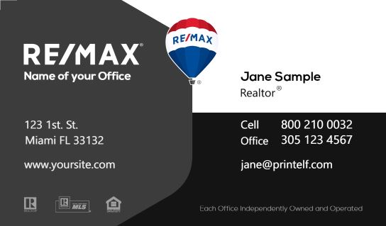 Modern design.ReMax black gray and white business card