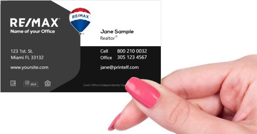 Hand holding business card -  Remax black white gray business card