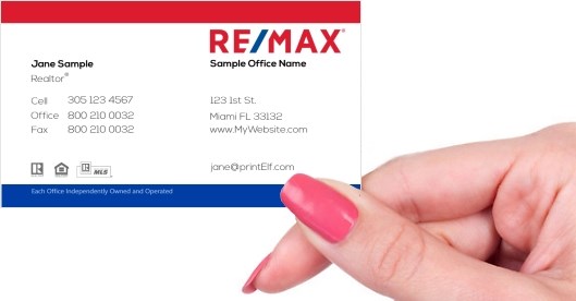 Hand holding business card -  ReMax classic QR code business card