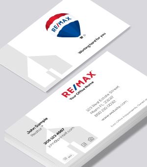 Remax business card with light gray house background