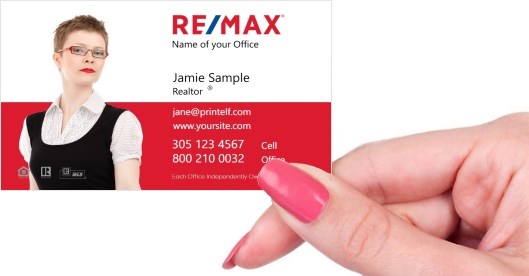 Hand holding business card -  ReMax dwelling business cards