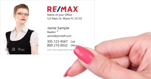 Hand holding business card -  ReMax Realtor business card with house