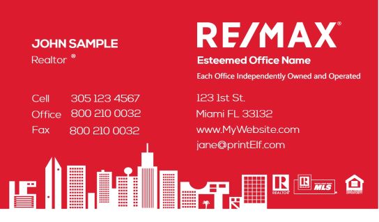 Modern design.Remax red business card with city scape