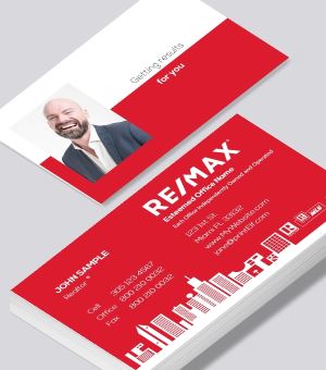 Remax red business card with city scape