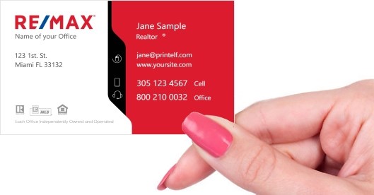 Hand holding business card -  ReMax-white-red-black-business card