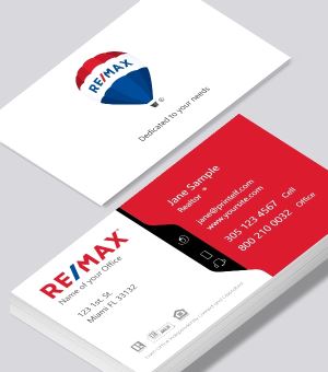 ReMax business card. White red black and blue.