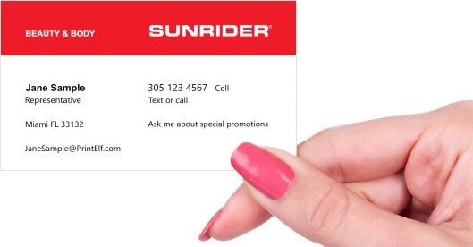 Hand holding business card -  SUNRIDER beauty and body