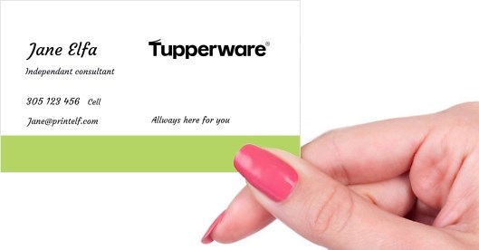 Hand holding business card -  Tupperware Associate