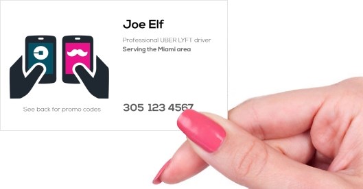 Hand holding business card -  Uber and Lyft business card 2