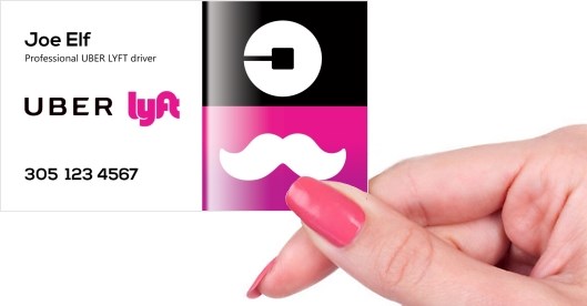 Hand holding business card -  Uber and Lyft business card