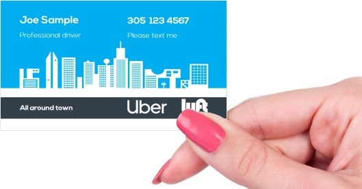 Hand holding business card -  Uber Lyft around town