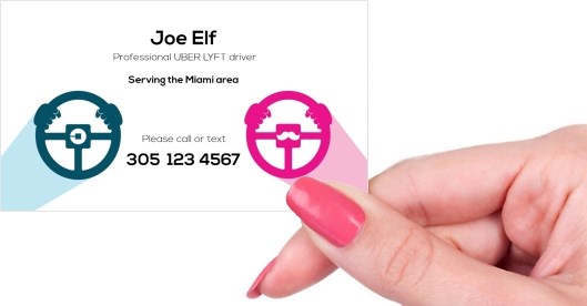 Hand holding business card -  Uber and Lyft driver business card