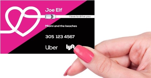 Hand holding business card -  Uber Lyft with  love and rating business card