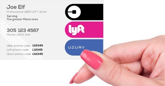 Hand holding business card -  Uber Lyft Uzurv business card